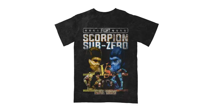 Mortal Kombat Scorpion vs Sub-Zero Mineral Wash Graphic Unisex T-Shirt Exclusivité Le Repère du Geek